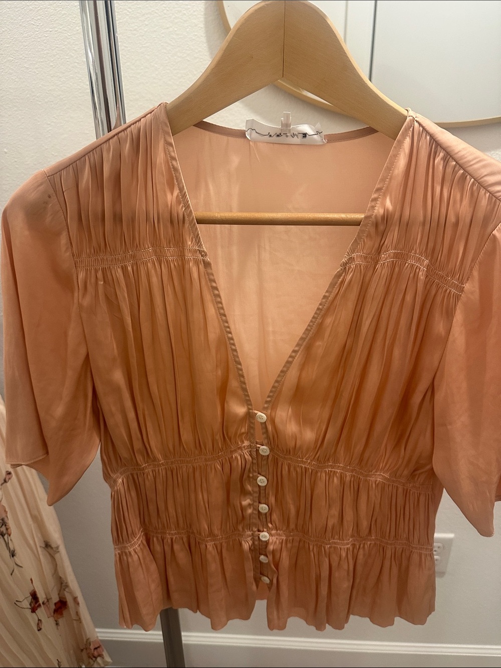 Frame Denim Peach Silk-Look Button Front Blouse